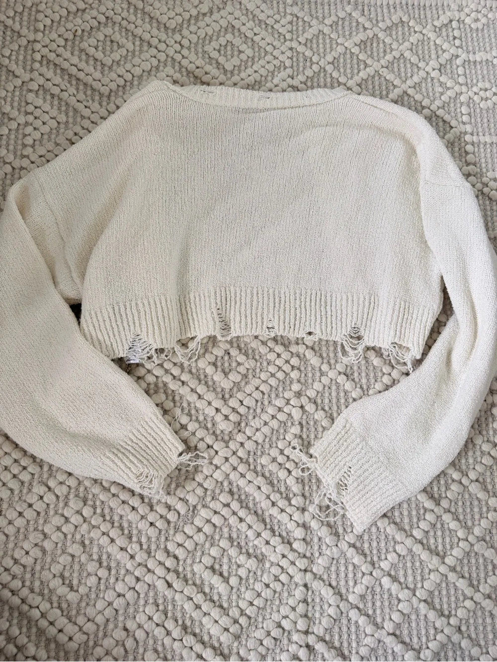 Zara Cream Distressed Cropped Button-Front Cardigan